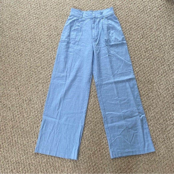 Abercrombie & Fitch Light Blue Linen Blend Pleated Front Wide Leg Pants Size S - Picture 3 of 9